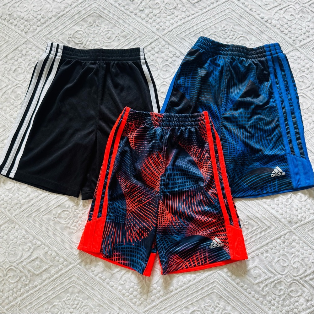 Adidas Kids Athletic Shorts - Black, Blue, and Orange, Boys/Girls Size 5